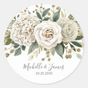 Elegant watercolor Hydrangea Rose Floral Wedding Classic Round Sticker