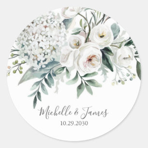Elegant watercolor Hydrangea Rose Floral Wedding Classic Round Sticker