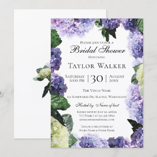 Elegant Watercolor Hydrangeas in Purple & Lavender Invitation