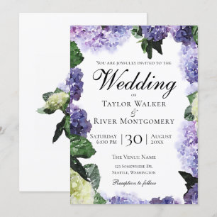 Elegant Watercolor Hydrangeas in Purple & Lavender Invitation