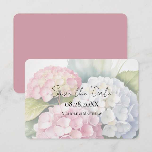 Elegant Watercolor Hydrangeas  Save The Date (Front/Back)