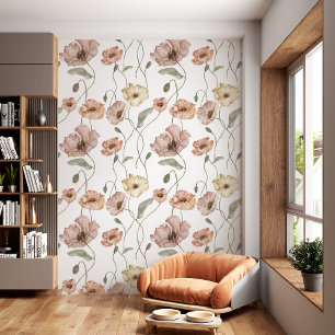 Elegant Watercolor Icelandic Poppy Floral Pattern Wallpaper