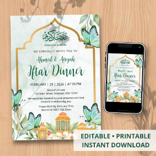 Elegant Watercolor Iftar Ramadan Dinner Invitation
