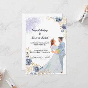 Elegant Watercolor illustrated wedding invitation