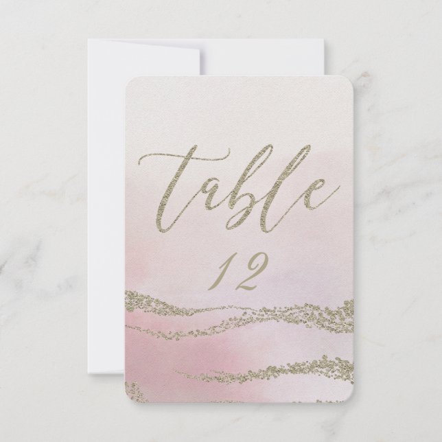 Elegant Watercolor in Blush Wedding Table Number (Front)