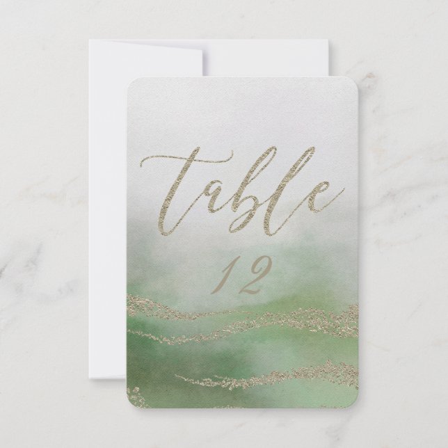 Elegant Watercolor in Foliage Wedding Table Number (Front)