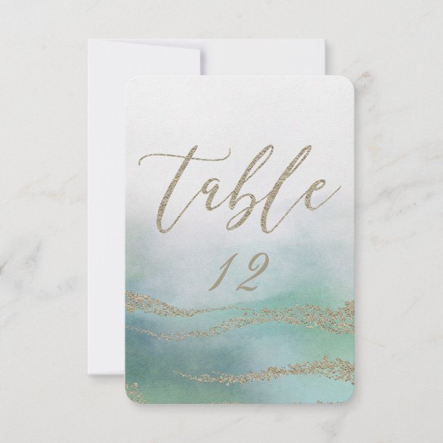 Elegant Watercolor in Ocean Wedding Table Numbers (Front)