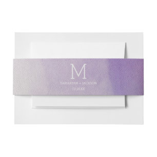 Elegant Watercolor in Orchid Wedding Monogram Invitation Belly Band