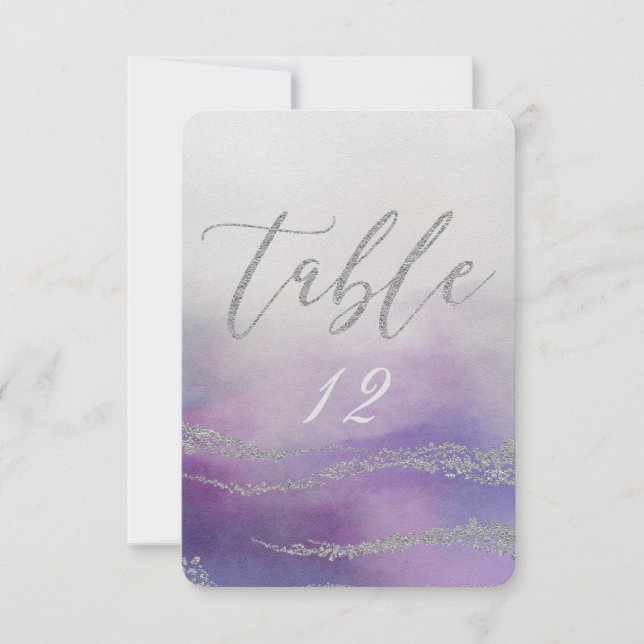 Elegant Watercolor in Orchid Wedding Table Number (Front)