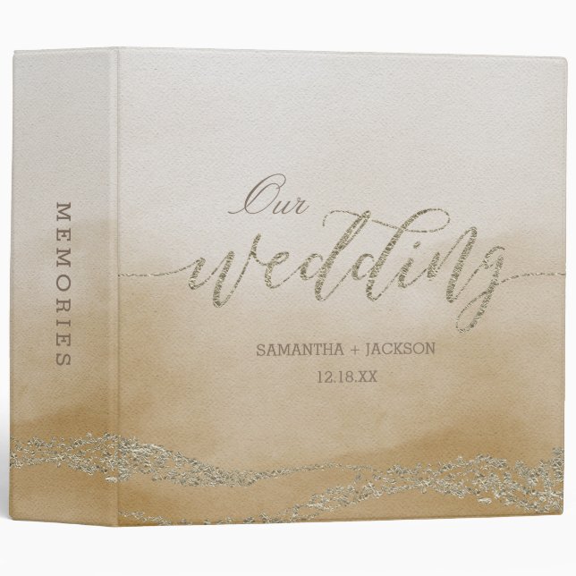 Elegant Watercolor in Sand Wedding Photo Album Binder (Front/Spine)
