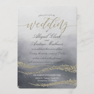 Elegant Watercolor in Smoke Wedding Invitation