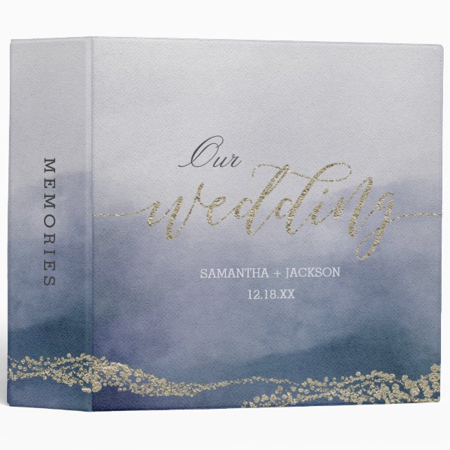 Elegant Watercolor in Surf Wedding Photo Album Binder (Front/Spine)
