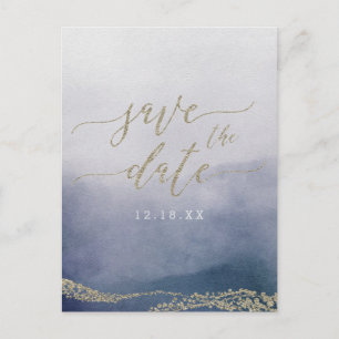 Elegant Watercolor in Surf Wedding Save the Dat Announcement Postcard