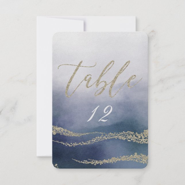 Elegant Watercolor in Surf Wedding Table Number (Front)