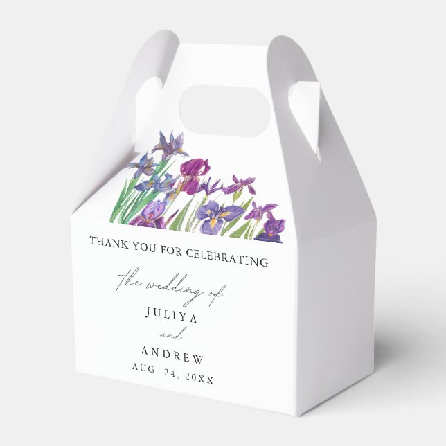 Elegant watercolor Iris flower script wedding Favor Box (Front Side)