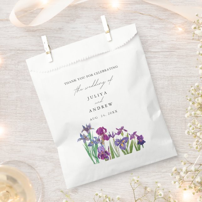 Elegant watercolor Iris flower script wedding Favour Bag (Clipped)