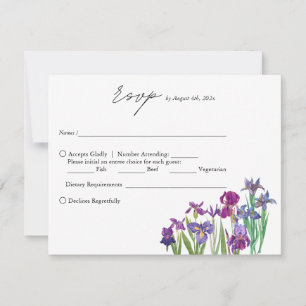 Elegant watercolor Iris flower script wedding RSVP Card