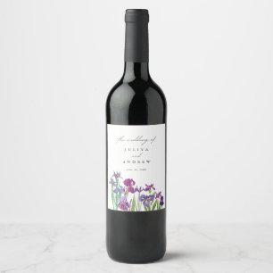 Elegant watercolor Iris flower script wedding Wine Label