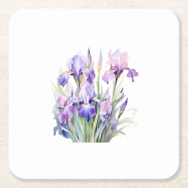 Elegant Watercolor Iris Paper Coasters  (Front)