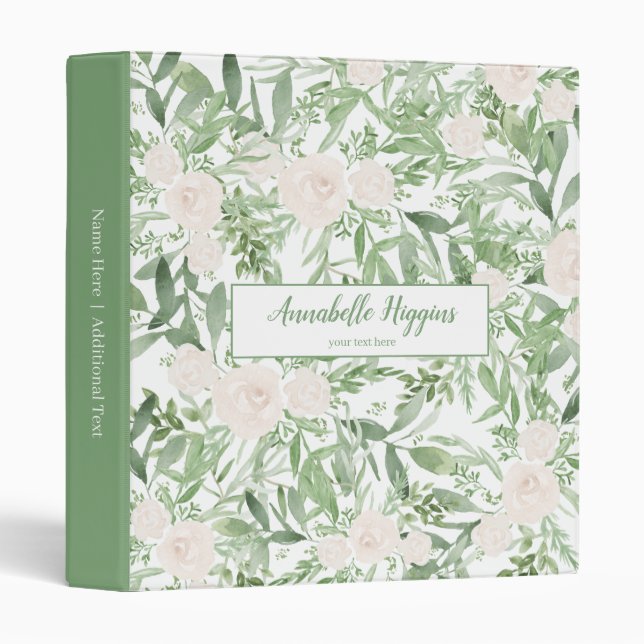 Elegant Watercolor Ivory Floral Pattern Monogram Binder (Front/Spine)