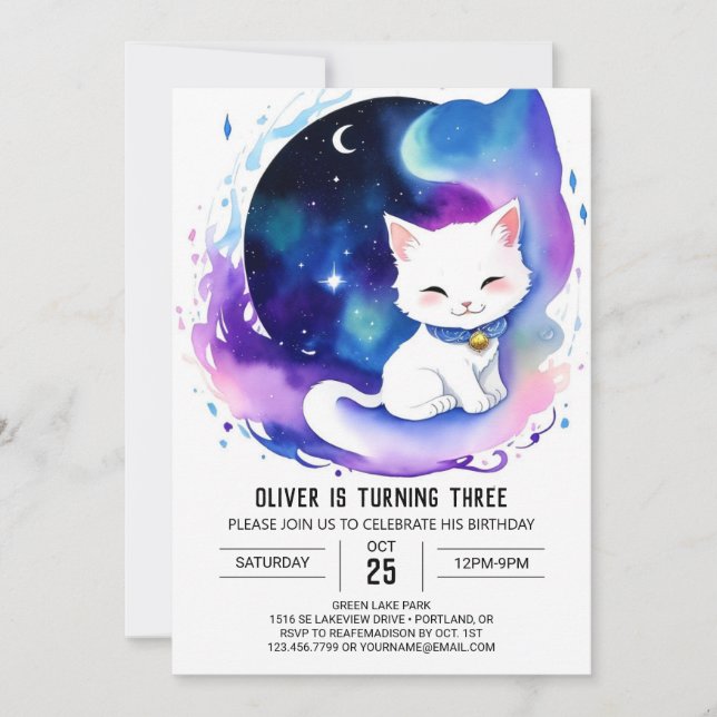 Elegant Watercolor Kitten Birthday Invitation (Front)