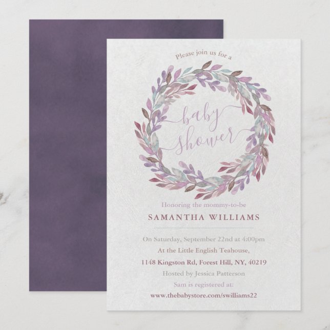 Elegant Watercolor Laurel Wreath Baby Shower Invitation (Front/Back)