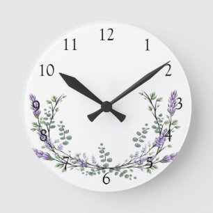 Elegant watercolor Lavender and Eucalyptus Round Clock