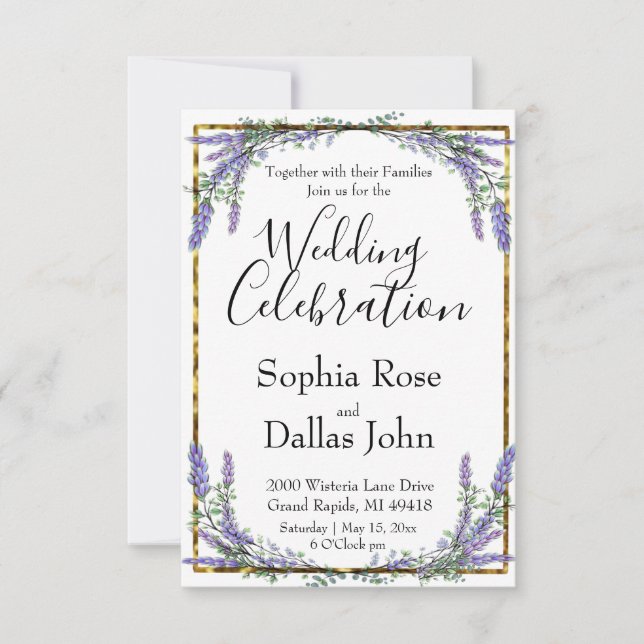 Elegant watercolor lavender eucalyptus Wedding Invitation (Front)