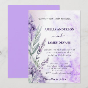 Elegant Watercolor Lavender Fall Floral Wedding Invitation