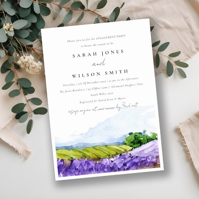 Elegant Watercolor Lavender Fields Engagement Invitation (Creator Uploaded)