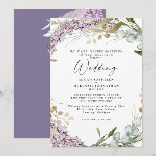 Elegant Watercolor Lavender Floral Wedding II Invitation