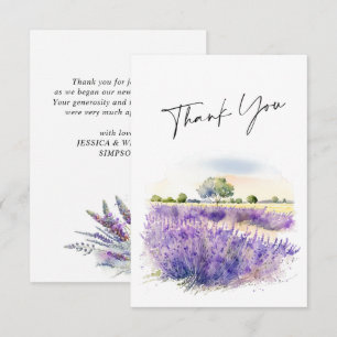 Elegant Watercolor Lavender Flowers Field Wedding Thank You Card