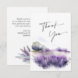 Elegant Watercolor Lavender Flowers Field Wedding Thank You Card