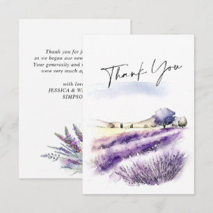 Elegant Watercolor Lavender Flowers Field Wedding Thank You Card