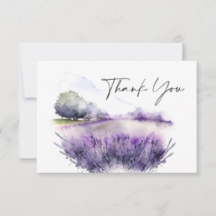 Elegant Watercolor Lavender Flowers Field Wedding Thank You Card