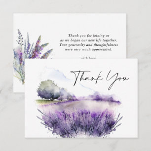 Elegant Watercolor Lavender Flowers Field Wedding Thank You Card
