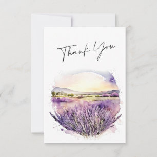 Elegant Watercolor Lavender Flowers Field Wedding Thank You Card