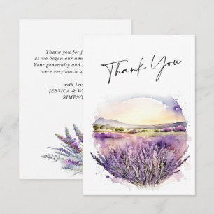 Elegant Watercolor Lavender Flowers Field Wedding Thank You Card
