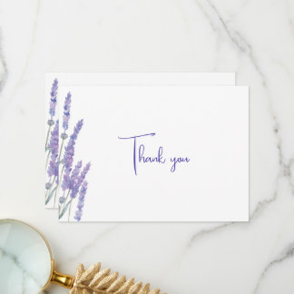 Elegant Watercolor Lavender Flowers Wedding Thank You Card
