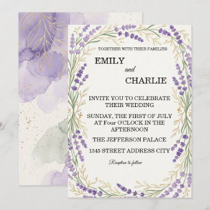 Elegant watercolor lavender Wedding Invitation 