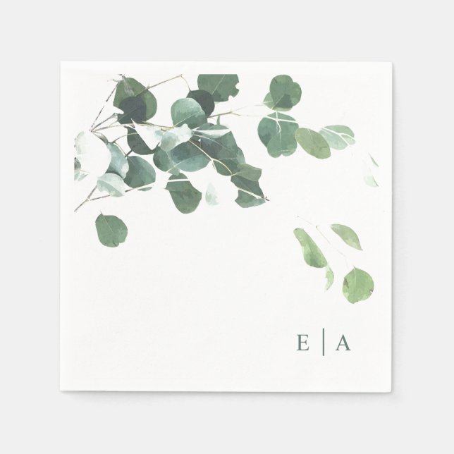 Elegant Watercolor Leaf Botanical Monogram Napkins (Front)
