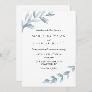 Elegant watercolor leaf  botanical wedding invitation