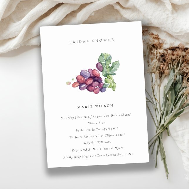 Elegant Watercolor Leaf Grape Bridal Shower Invite (Creator Uploaded)