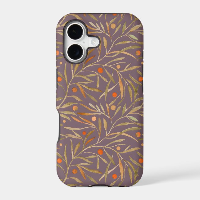 Elegant Watercolor Leaf Pattern  Purple Background (Back)