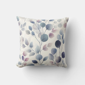 Elegant Watercolor Leaf Soft Pastel Botanical Art Throw Pillow