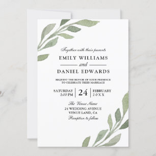 Elegant Watercolor Leaf Spring Fall Wedding Invite