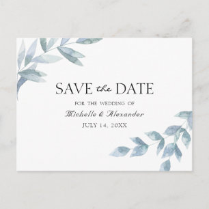 Elegant watercolor leafage Botanical save the date Postcard