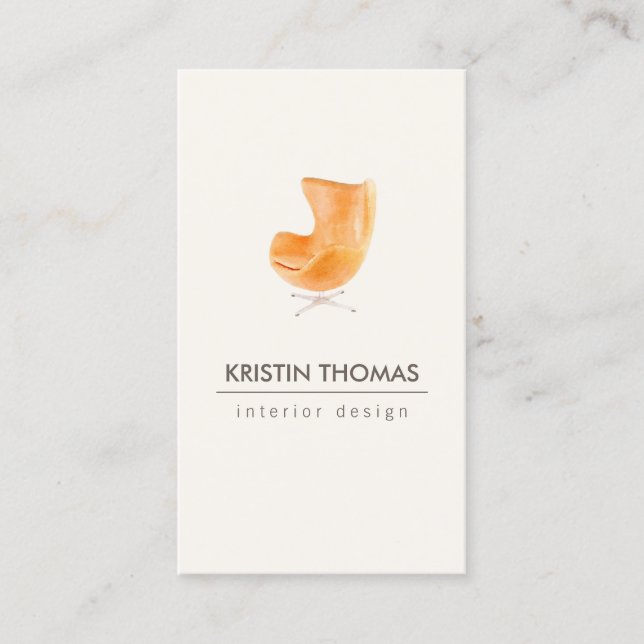 Elegant Watercolor Leather Chair Interior Designer Business Card (Front)