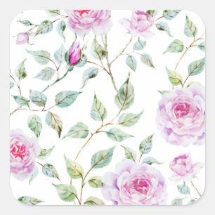 Elegant Watercolor Leaves and Roses Sticker Seal