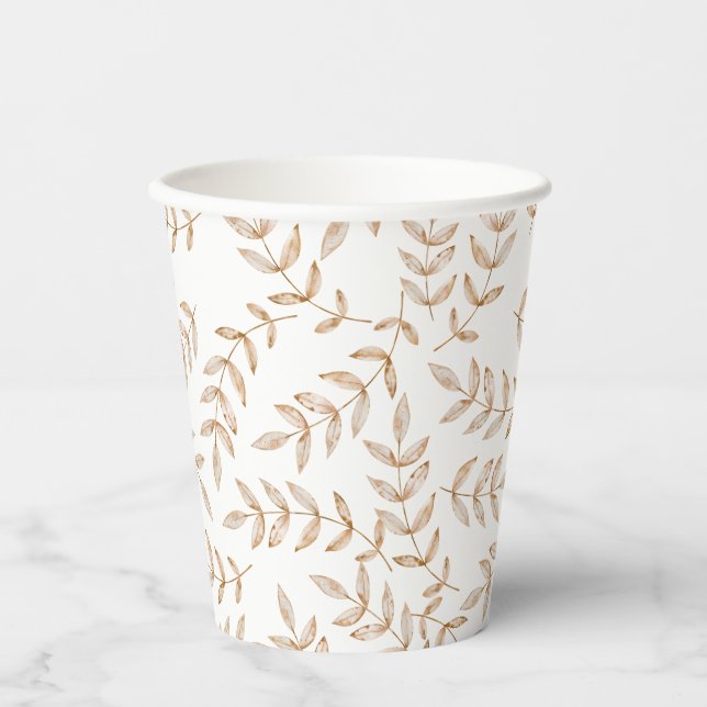 Elegant Watercolor Leaves Fall Paper Cups (Front)
